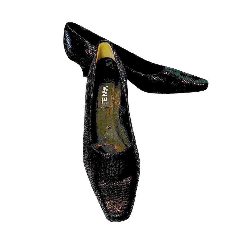 Van Eli Black Textured Shimmer Lizard Print Kitten Heel Pumps Size 9N